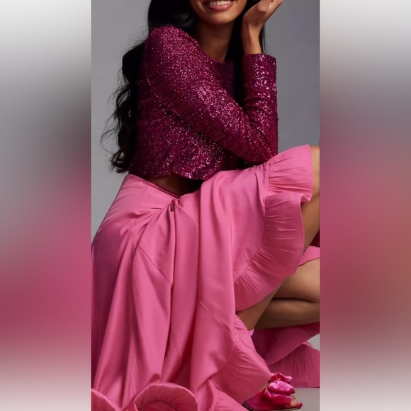 Anthropologie Mare Mare Ruffle Hem Midi Maxi Skirt Hi Lo Lined Pink - Picture 4 of 6